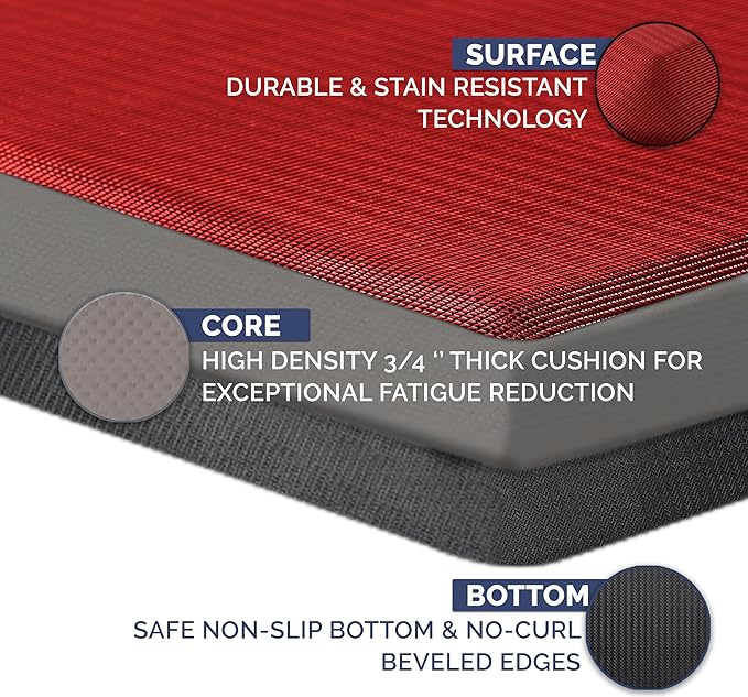 ComfiLife Anti Fatigue Floor Mat – 3/4 Inch Thick Kitchen Mats for Floor, Standing Desk Mat, Kitchen Rug – Comfort at Home, Office – Durable – Stain Resistant – Non-Slip Bottom (20" x 39", Red)