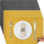 Myir JUN Placemats Dual Sided, Faux Leather Place Mats Set of 8 Indoor Placemats for Dining Table Non-Slip Washable Placemats Heat Resistant Outdoor Table Mats (Set of 8, Gray Yellow)