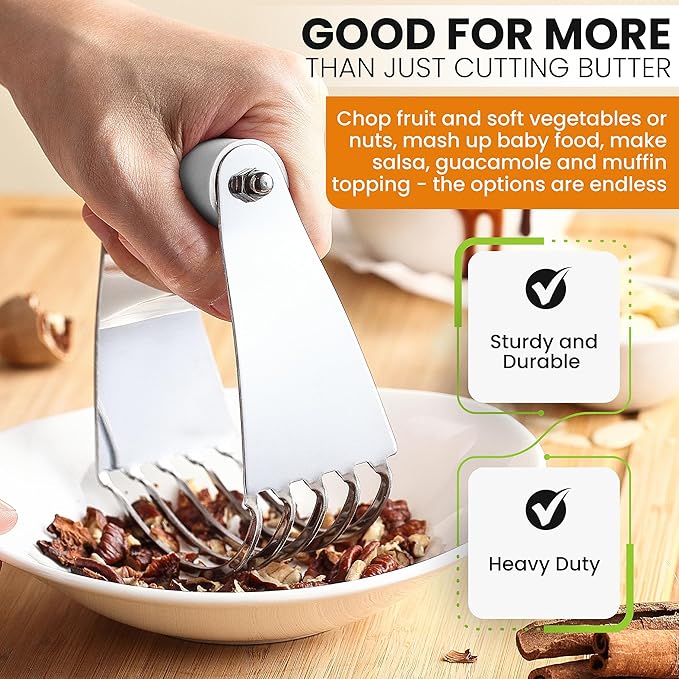 Spring Chef Medium Size White Dough Blender For Baking, Multifunctional Dough Cutter Tool, Stainless Steel Pastry Cutter Tool with Sharp & Sturdy Blades, Dishwasher Safe Pastry Blender for Easy Mixing