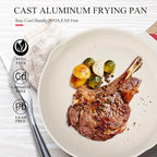 Vinchef Nonstick Frying Pan Anti Scratch,11 Inch Skillet Cast Aluminum Cookware, Induction Compatible White
