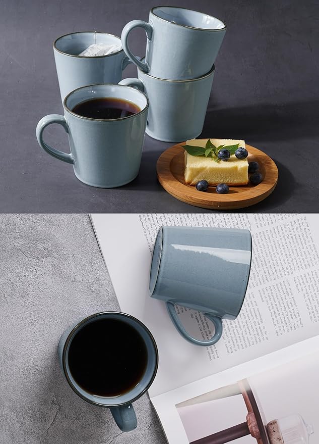famiware Coffee Mug Set of 4, Annecy 14 oz Ceramic Reusable Cups Set with Handle, Microwavable and Dishwasherable Stoneware Drinkware Set for Tea, Milk, Water, Reactive Blue