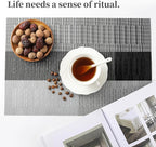 Leetaltree Grey with White Striped Placemats Set of 6 - Heat Resistant Non-Slip Place mats for Dining Table, Washable Durable PVC Vinyl Woven Table Mats（Grey Stripe, 6）