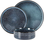 Gibson Elite 12 Piece Matisse Moderna Stoneware Reactive Glaze Plates and Bowls Dishes Dinnerware Set - Cobalt Blue