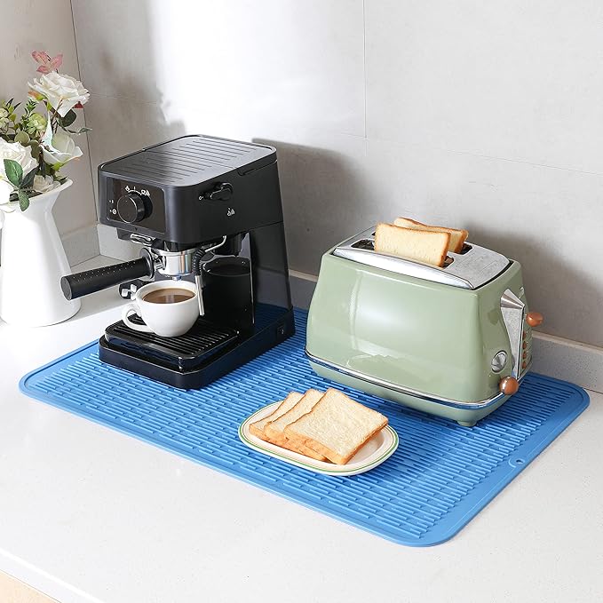 Silicone Dish Drying Mat for Multiple Usage,Easy clean,Eco-friendly,Heat-resistant Silicone Mat for Kitchen Counter or Sink,Refrigerator or Drawer Liner Lichen BlueL 3XL 28 inches x 18 inches