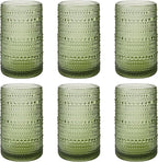 Vintage Hobnail Drinking Glasses Set of 6, 16 oz Large Capacity Embossed Green Tumblers, Highball Glasses for Water, Cocktail, Beer, Whiskey, Kitchen & Bar Use