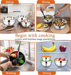 LIANYU Stainless Steel Metal Mixing Bowls, 3 Sizes Large and Small Salad Mixing Bowl Sets, Include Airtight Lids, Ideal for Kitchen Storage, Prepping, Baking, Three-Color