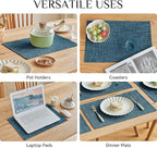 Softalker Faux Linen Placemats Set of 12-12 x 18 Inch, Heat Resistant Double Layered Durable Burlap Farmhouse Place Mats, Non-Slip Washable Rustic Table Mats for Dining, Kitchen, Party（Navy Blue