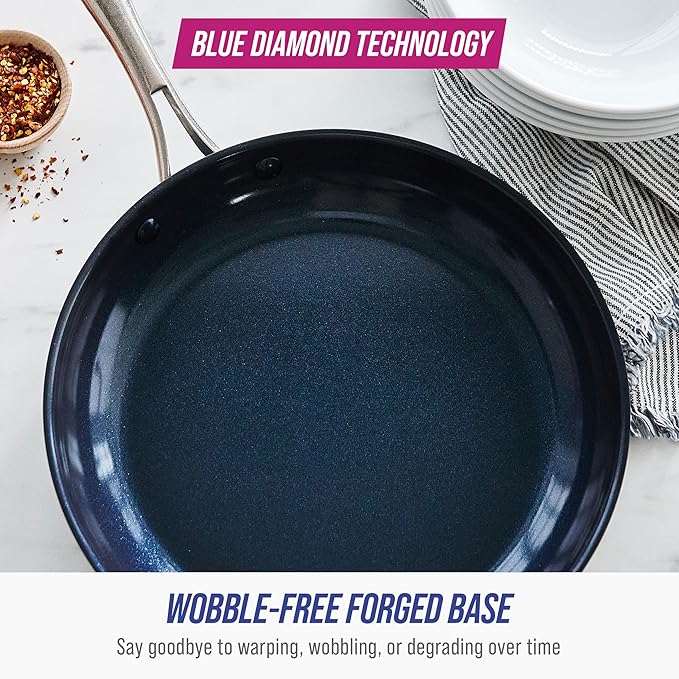 Blue Diamond Cookware Hard Anodized Ceramic Nonstick, 10 Piece Cookware Pots and Pans Set, Non-Toxic PFAS-Free, Dishwasher and Oven Safe, Durable, Even Heating, Metal Utensil Safe, Gray