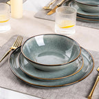 AmorArc Ceramic Dinnerware Sets,Handmade Reactive Glaze Stonewre Plates and Bowls Sets,Highly Chip and Crack Resistant | Dishwasher & Microwave Safe Dishes Set,Service for 4 (12pc)