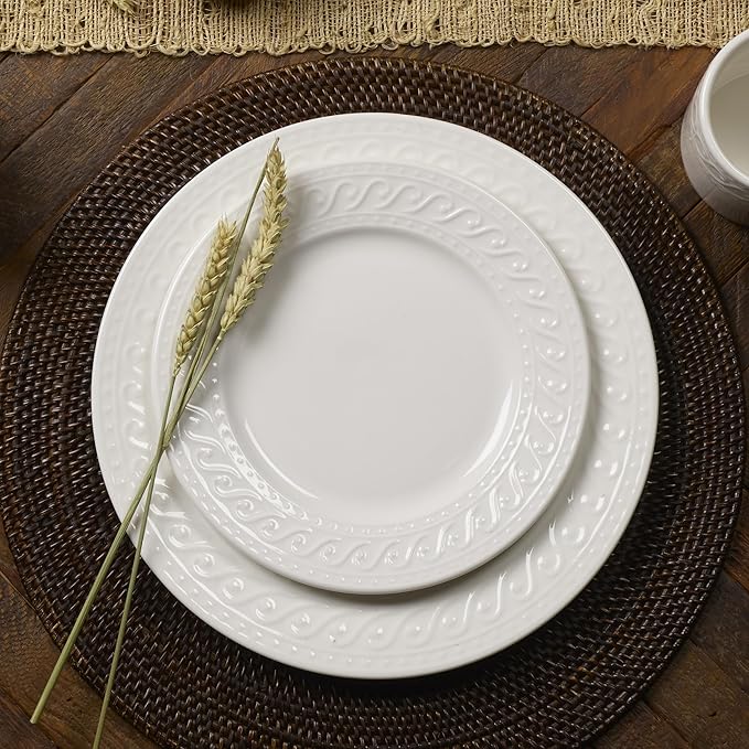 Pfaltzgraff Sylvia 32-Piece White Dinnerware Set, Service for 8, Durable Stoneware Plates, Bowls, and Mugs, Microwave and Dishwasher Safe