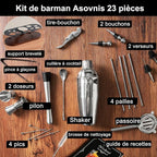 Cocktail Shaker Set Bartender Kit with Stand | 23-Piece Bar Set Drink Mixer Set with All Essential Bar Tools: Martini Shaker, Jigger, Strainer, Spoon, Muddler, Pourers, for Home, Bar, Party