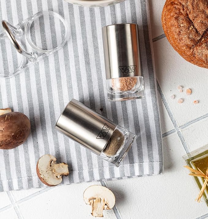 KSL Original Glass Salt and Pepper Shakers Set - Stainless Steel Salt Shaker and Pepper Shaker - Salt and Pepper Shaker Set for Salts and Pepper
