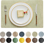 Romanstile Vinyl Placemats Set of 12-12 X 18 Inch - Heat Resistant Place Mats 100% Waterproof Oilproof Wipeable Reversible Faux Leather Table Mats for Kitchen/Dining/Party/Outdoor, Grass Green