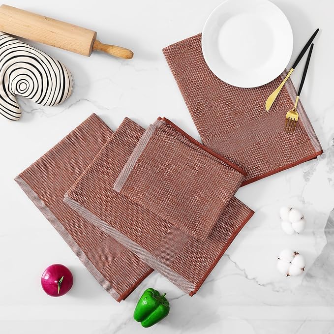 Homaxy Premium Kitchen Towels(18”x 28”, 8 Pack), Large Cotton Kitchen Hand Towels, Flat and Terry Dish Towels, 380 GSM Highly Absorbent Tea Towel Set with Hanging Loop, Rust