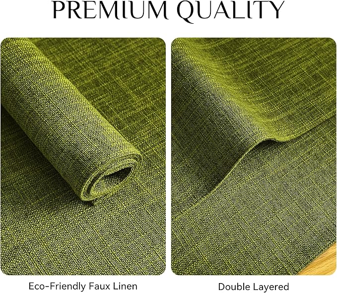 Softalker Faux Linen Placemats Set of 12-12 x 18 Inch, Heat Resistant Double Layered Durable Burlap Farmhouse Place Mats, Non-Slip Washable Rustic Table Mats for Dining, Kitchen, Party（Lime Green