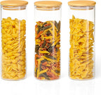 Glass Food Storage Containers with Bamboo Lids, 3 Pack - 32 Fluid oz Airtight Clear Kitchen Organization Canisters