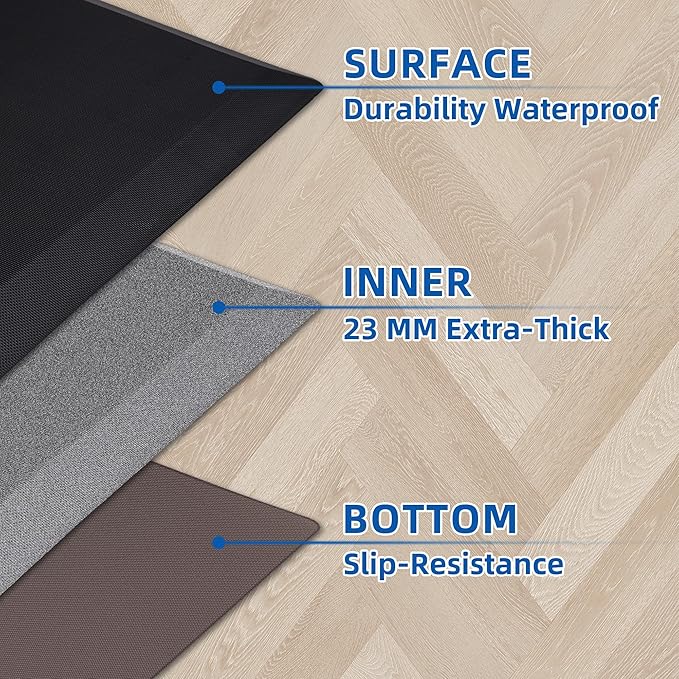 Anti Fatigue Kitchen Mats for Floor, 9/10 Extra Thick Cushioned Standing Desk Mat, Comfort Memory Foam Ergonomic Kitchen Rugs and Mats Non-Slip Waterproof for Office, Kitchen, Sink, 20" x 39"