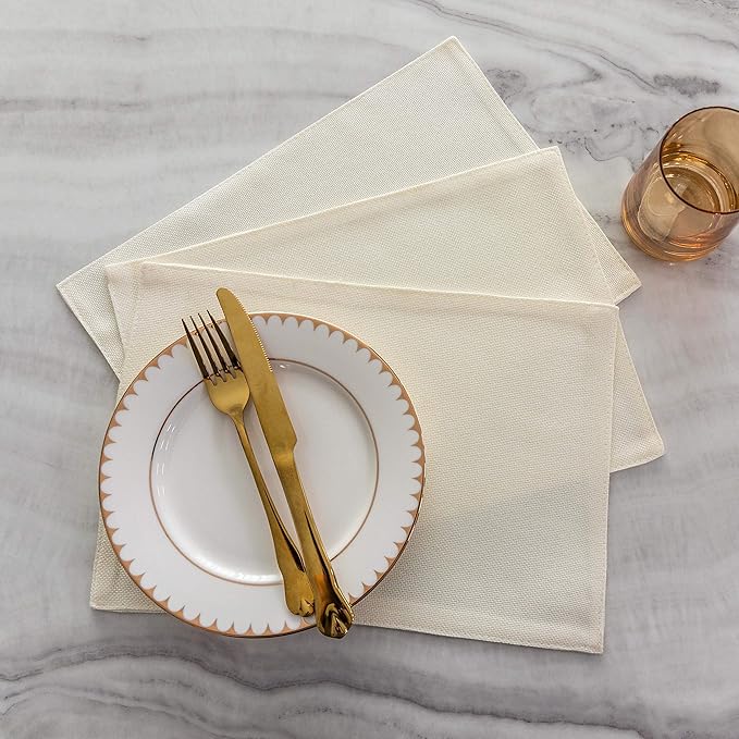 Home Brilliant Placemats Set of 8 Dining Table Placemat Washable Place Mats, 13 x 19 inches, Cream