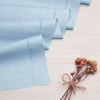 D'Moksha Homes Linen Powder Blue Table Runner 60 Inches - Classic Hemstitch, 100% Pure Linen Coffee Table Runner 14 x 60 Inch Ideal for Dresser Tables - Summer, Fall and Halloween