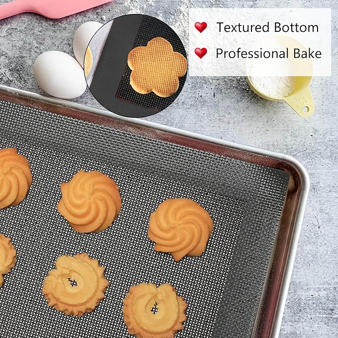 AMYONE Perforated Silicone Baking Mats, 2 PCS Gray Mesh Baking Mats for Half Sheet, Non-Stick Reusable Eclair Oven Liners for Homemade Bread/Pizza/Sugar Cookie 11 5/8" x 16 1/2", Deep Space Grey