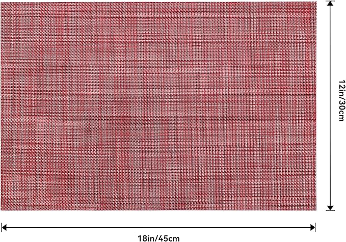 Leetaltree Red Placemats Set of 4 - Heat Resistant Non-Slip Place mats for Dining Table, Washable Durable PVC Vinyl Woven Table Mats（Red, 4）