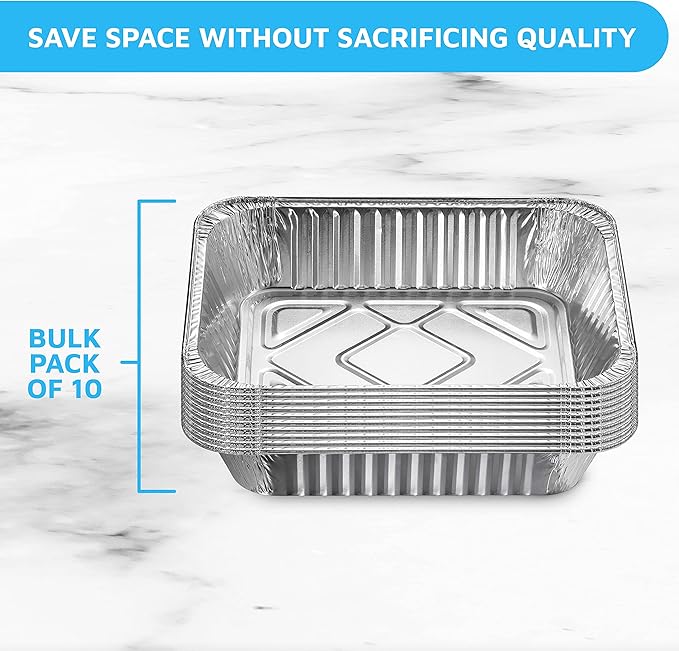 MontoPack Aluminum Foil Pans Half Size Roasting Chafing Pan | Bulk 10 Pack of 9x13 Tins for Cooking, Baking & Catering | Heavy Duty Disposable Cookware Steam Table Trays for Buffet & Food Prepping