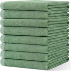 Homaxy Premium Kitchen Towels(18”x 28”, 8 Pack), Large Cotton Kitchen Hand Towels, Flat and Terry Dish Towels, 380 GSM Highly Absorbent Tea Towel Set with Hanging Loop, Grass Green