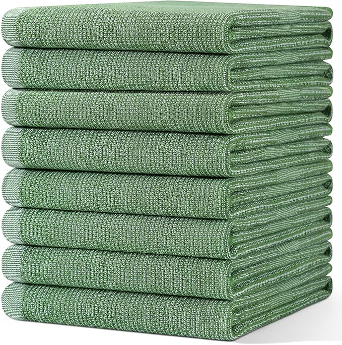 Homaxy Premium Kitchen Towels(18”x 28”, 8 Pack), Large Cotton Kitchen Hand Towels, Flat and Terry Dish Towels, 380 GSM Highly Absorbent Tea Towel Set with Hanging Loop, Grass Green