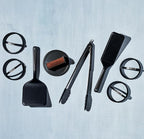 HexClad 8-Piece Griddle Tool Set with Smash-Burger Press, Wide Turner, Long Spatula, 14" Tongs, and 4 Egg Rings, Heat-Resistant to 450ºF, Dishwasher-Safe, Perfect for Our Hybrid Double-Burner Griddle