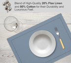 Ruvanti Linen Placemats Set of 6-13x19 Inch, Classic Hemstitch, Heat ‎Resistant Machine Washable Place Mats, Soft & Elegant- Perfect for Christmas, ‎Thanksgiving, Easter, Weddings, Dinner - Grey