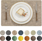 Romanstile Vinyl Placemats Set of 6-12 X 18 Inch - Heat Resistant Place Mats 100% Waterproof Oilproof Wipeable Reversible Faux Leather Table Mats for Kitchen/Dining/Party/Outdoor, Khaki