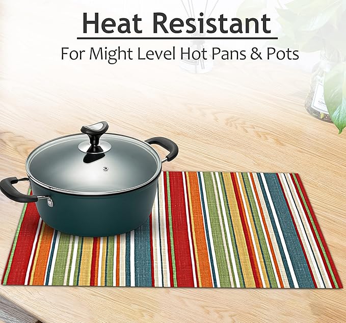 Ruvanti Placemats 100% Cotton 13x19 Inch, Dining Table Placemats Set of 6, Place Mats for Dining Table Decor, Kitchen & Table Linens, Coffee Mat for Christmas Dinners - Multi Stripe