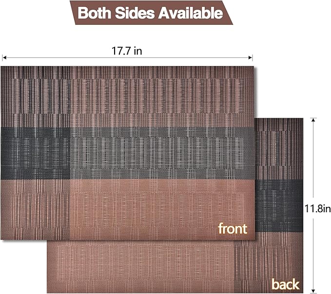 Brown Placemats Set of 4 - Easy Clean Modern Durable Washable Vinyl Place Mats - Heat Resistant Placemats for Kitchen Table - PVC Table Mats for Dining Table (Brown Black, 4)
