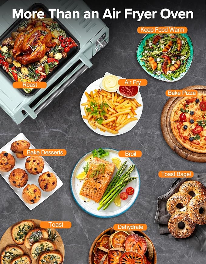 Nuwave Bravo Pro Smart Air Fryer Toaster Oven Combo, Airfryer Convection Oven Countertop, 12-in-1 Functions with Quicker & Even Crisp Technology, 1800W, 50-450°F, PFAS-Free, 21QT, Mint