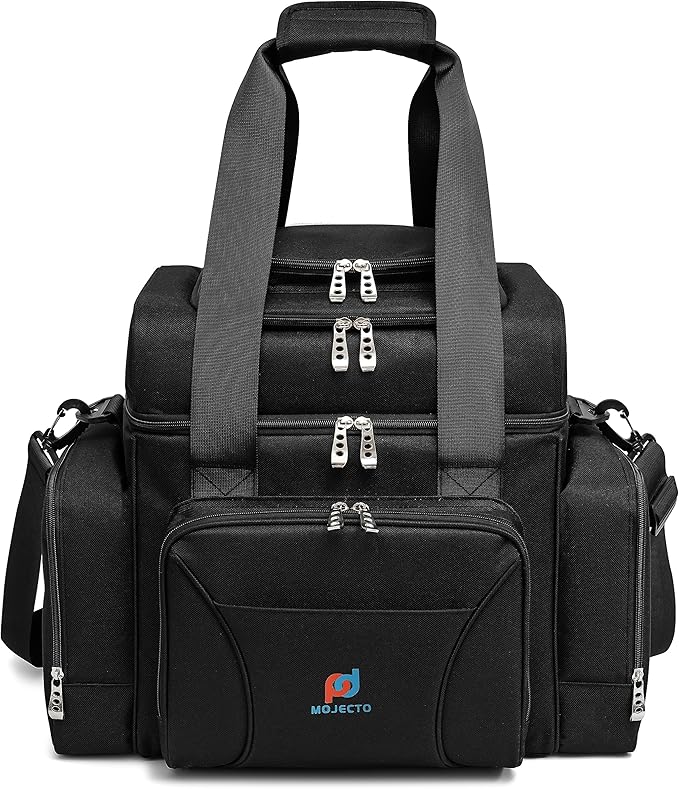 Large Cooler Bag (15x12.5x9 in). Two Insulated Compartment, Heavy Duty Fabric, Thick Insulation, Reinforced Stiches, Multiple Pockets, Durable Zipper.