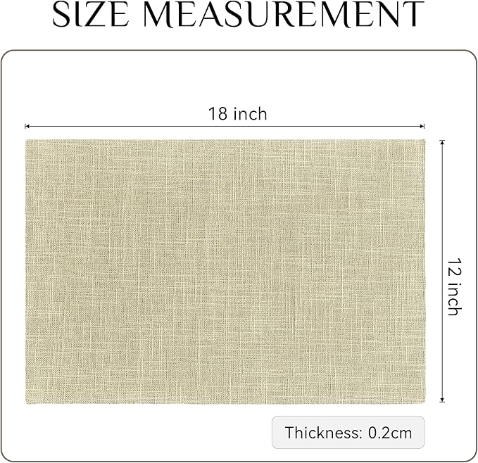 Softalker Faux Linen Placemats Set of 4-12 x 18 Inch, Heat Resistant Double Layered Durable Burlap Farmhouse Place Mats, Non-Slip Washable Rustic Table Mats for Dining, Kitchen, Party（Light Linen