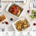 Baking Dish for Oven, 9.3'' x14'' Ceramic Casserole Dish, Lasagna Pan, Oven Safe Bakeware Sets with Handles, Microwave, Dishwasher Safe, Home Decor, Wedding Gift, White, Set of 2
