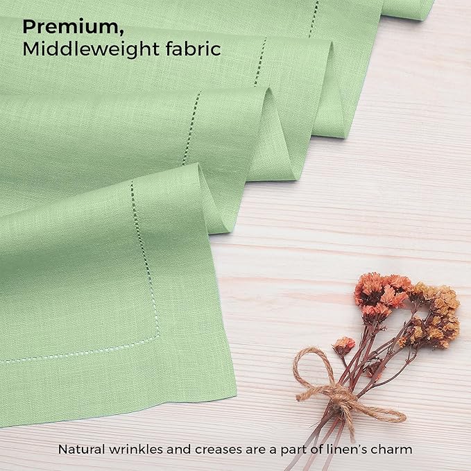 D'Moksha Homes Linen Sage Green Table Runner 36 Inches - 100% Pure Linen Small Table Runner 14 x 36 Inch Ideal for Dresser, Coffee Tables, Fall and Halloween - Classic Hemstitch - Classic Hemstitch