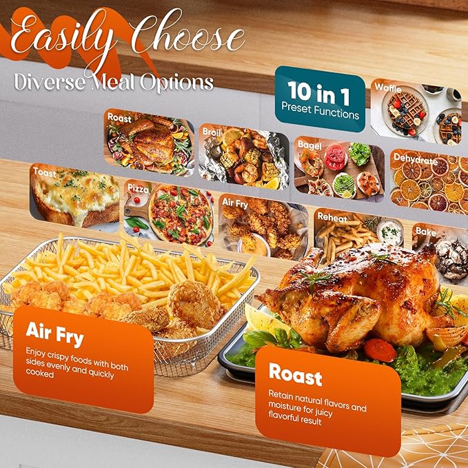 Nuwave Bravo Pro Convection Air Fryer Toaster Oven Combo, 2025 New and Improved, 10-in-1, 50°-450°F Temp Controls, Quick & Even Crisp Technology, 21Qt Capacity, Stainless Steel, PFAS Free