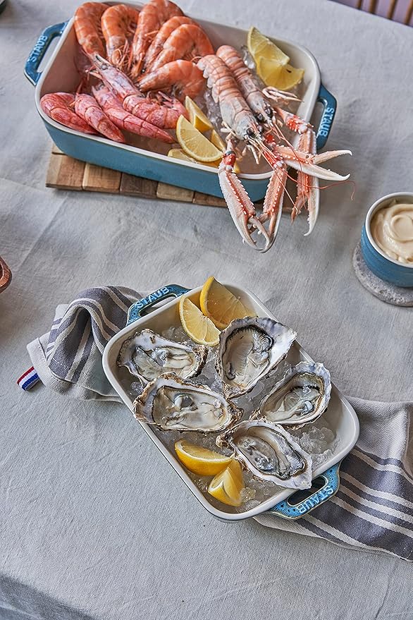 Staub Ceramic Rectangular Baking Dish Set, Casserole Dish, 2-Piece, Rustic Turquoise