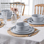 E-far Stoneware Dinnerware Sets, 12-Piece Plates and Bowls Dish Set for 4, Kitchen Modern Dinning Ware, Chip and Scratch Resistant, Microwave & Dishwasher Safe, Speckled Gray