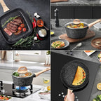 VOTTGO 19 Pcs Pots and Pans Set Non Stick, Black Granite Induction Cookware Set, Non Toxic Healthy RV Kitchen Cooking Set with Silicone Tools and Pot Protectors, PFOA PFOS PFAS Free