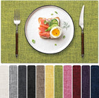 Blue Forest Placemats Set of 8, Dual-Layered Thickened Faux Linen Cloth Place Mats Heat Resistant Machine Washable Wrinkle Free Table Mats Indoor/Outdoor (Lime Green)