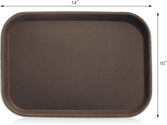 New Star Foodservice Restaurant Grade Non-Slip Tray, Plastic, Rubber Lined, Rectangular (Brown, 10-Inch x 14-Inch)