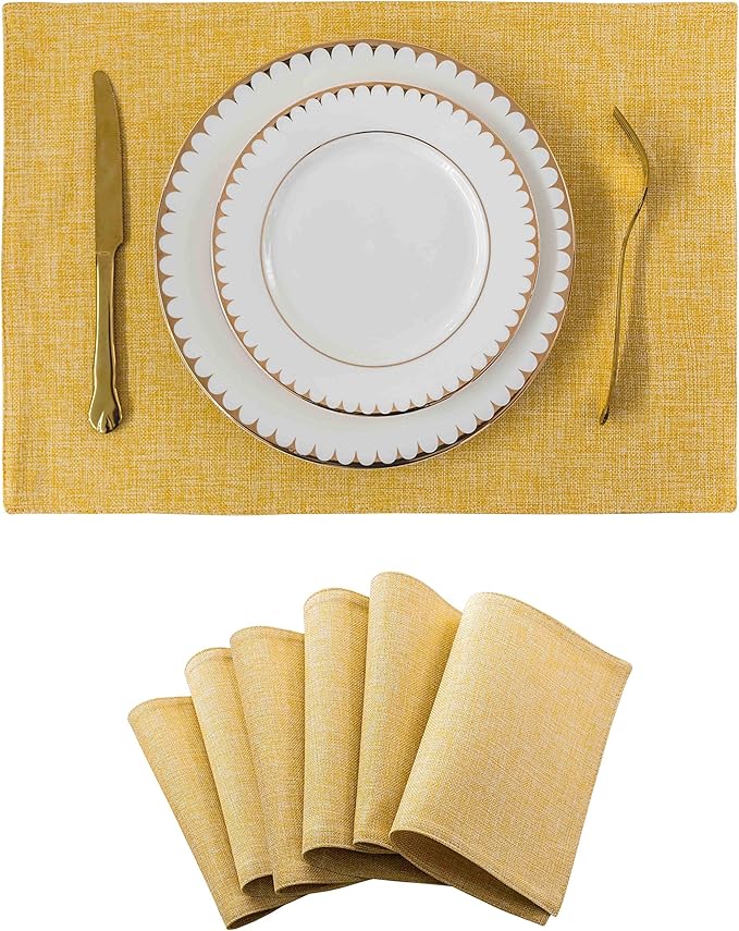 Home Brilliant Dining Placemats Set of 6 Heat Resistant Dining Table Place Mats for Kitchen Table for Placemats Decoration for Dinner Summer Fall Decor, 13 x 19 inches, Yellow