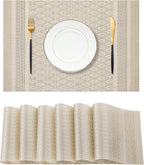 Leetaltree Stardust Yellow Placemats Set of 6 - Heat Resistant Non-Slip Place mats for Dining Table, Washable Durable PVC Vinyl Woven Table Mats（Stardust Yellow, 6）