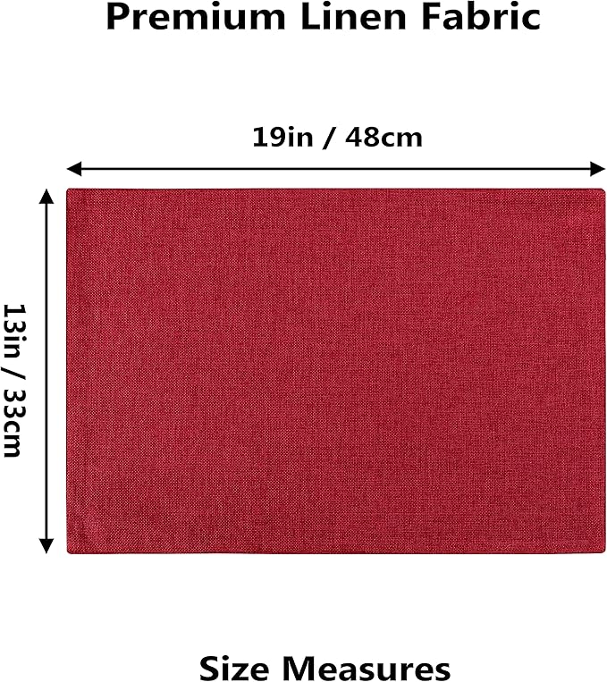 Home Brilliant Cloth Placemats Set of 4 Red Linen Placemats for Dinner Heat Resistant Dining Table Mats Kitchen Place Mats for Party, Dark Red Burgundy