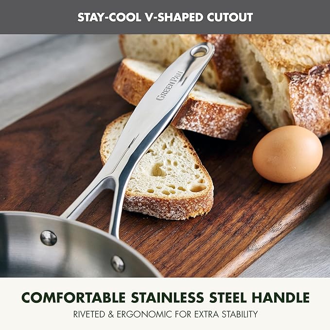 GreenPan Valencia Tri-Ply Stainless Steel 1.6QT Sauce Pan with Lid, Induction Ready, Mirror Finish, Dishwasher Safe & Oven/Broiler Safe to 600F, Compatible with All Cooktops, Chefs Cooking Pot