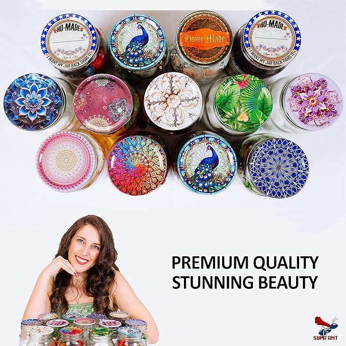 Supa Ant Thickest Canning Lids Regular Mouth (50 Pcs)Food Grade Tin Can Lids for Canned Food-Buckle Proof & Rust Proof Lid for Canning Kit for Regular Mouth Mason Jars(Knitted Crochet)Canning Supplies