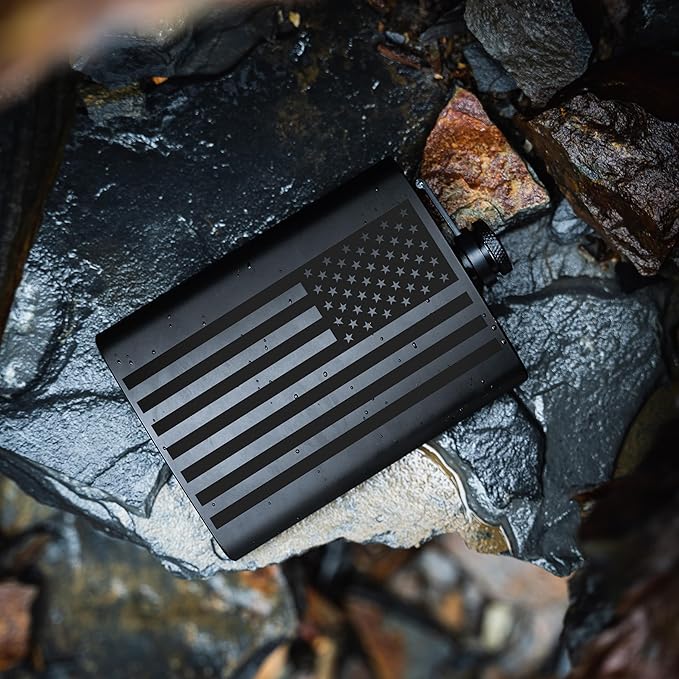 American Flag Liquor Flask - Perfect Holiday Gift for Men, Women, Fathers, or Hard to Shop for People - 304 Stainless Steel Hip Flask (Matte Black, Bonus Funnel, 8 Ounces)